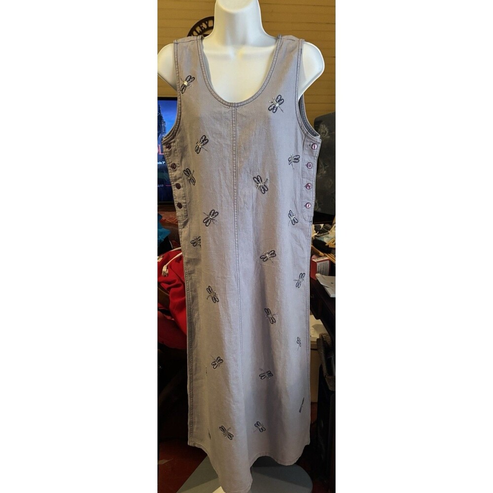 Jane Ashley Size S Linen Cotton Dragonfly Maxi Dress 36” Bust